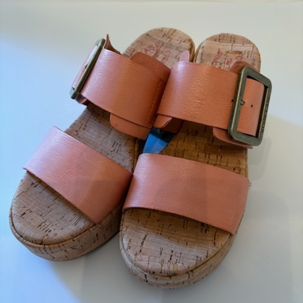 Kork-Ease Taige Coral Leather Sandals with Cork Platform Size 6